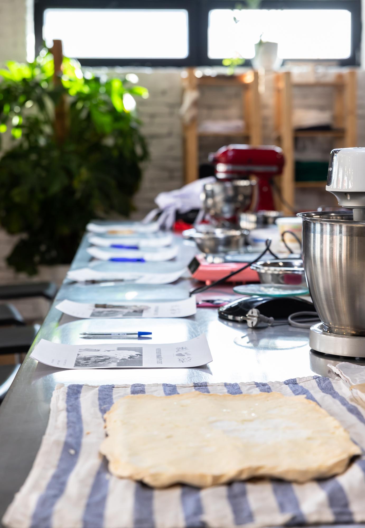 Workspace with cooking tools and mise en place